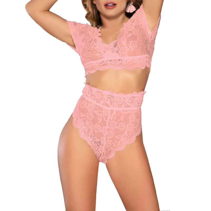 Womens Classy Lace Lingerie Tops And Bottom Sexy Pink Panties