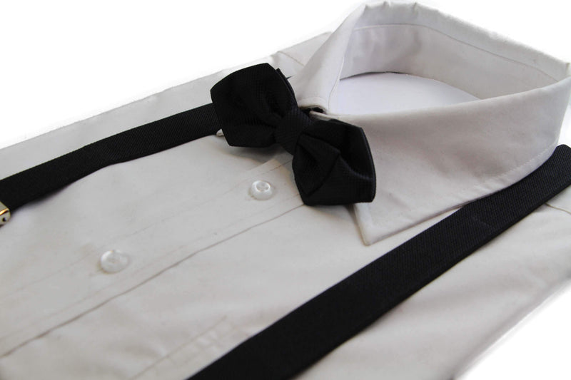 Mens Black 100cm Suspenders & Matching Diamond Bow Tie Set