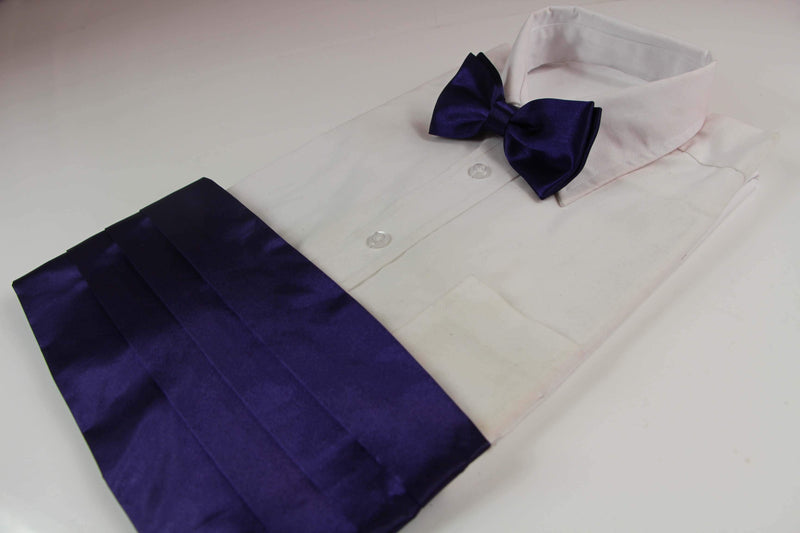 Mens Dark Purple Cummerbund & Matching Plain Bow Tie Set