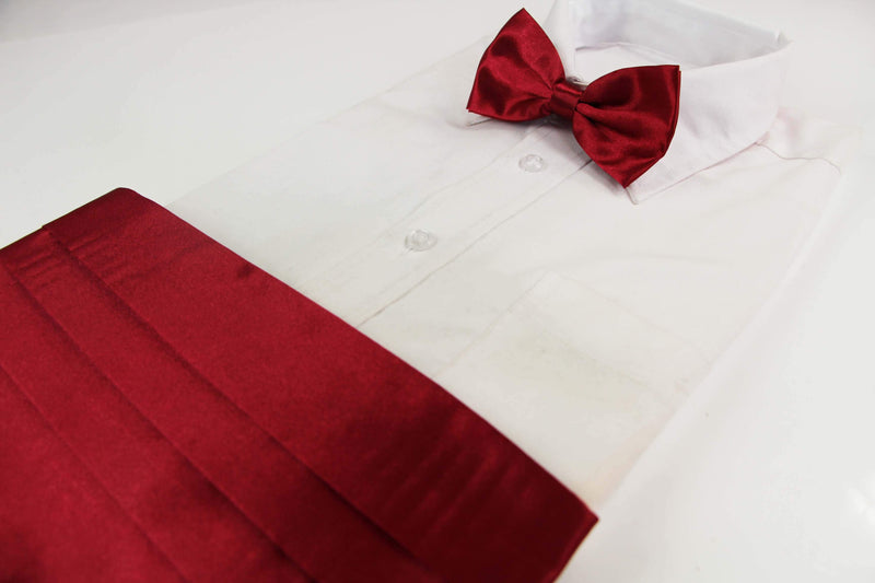 Mens Maroon Cummerbund & Matching Plain Bow Tie Set