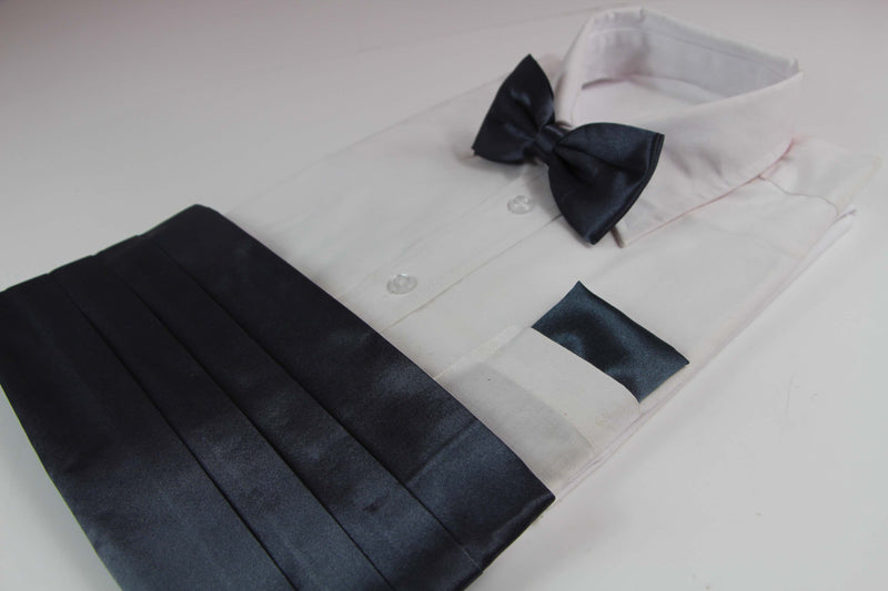 Mens Gunmetal Cummerbund & Matching Plain Bow Tie And Pocket Square Set