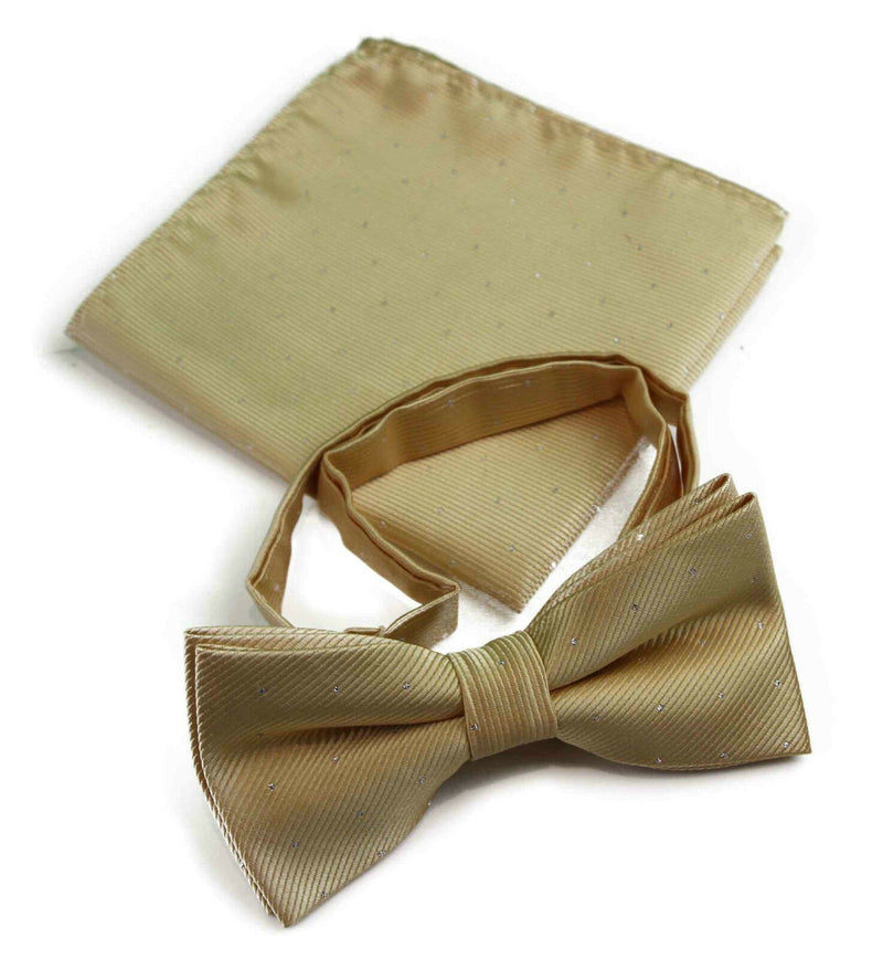 Mens Gold With Silver Stars Matching Bow Tie & Pocket Square Set