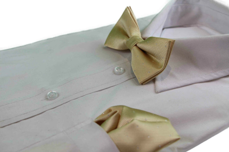 Mens Gold With Silver Stars Matching Bow Tie & Pocket Square Set