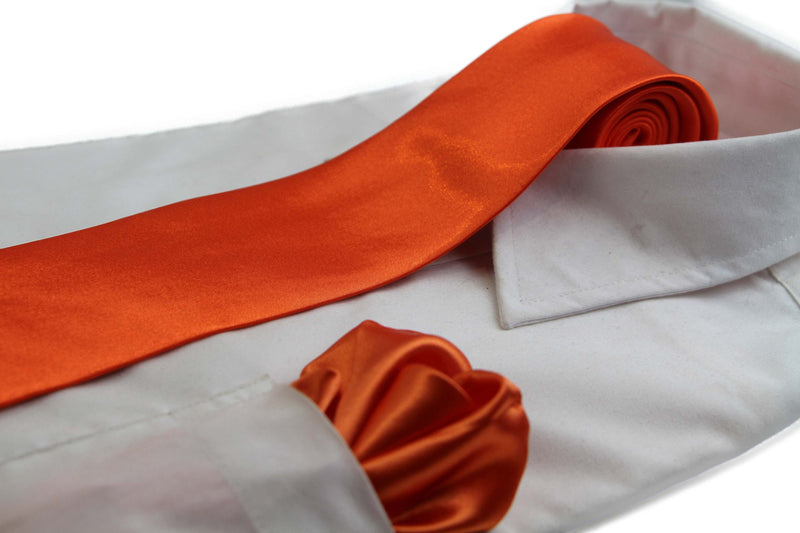 Mens Orange 8cm Neck Tie & Matching Pocket Square Set