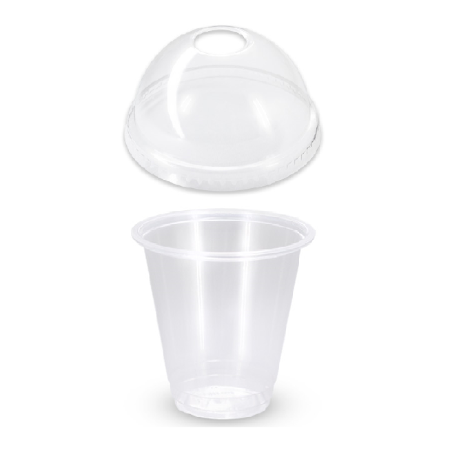 200 X Drinking Cups Clear Pp With Clear Dome Lid 12Oz / 340Ml