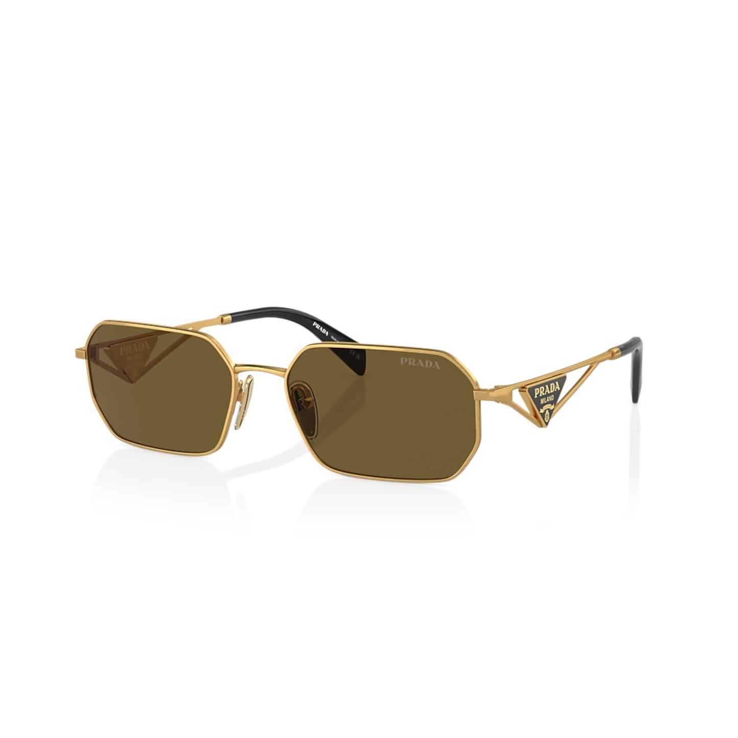 Women Prada Pr A51s 15N01t Gold Irregular Dark Brown Sunglasses