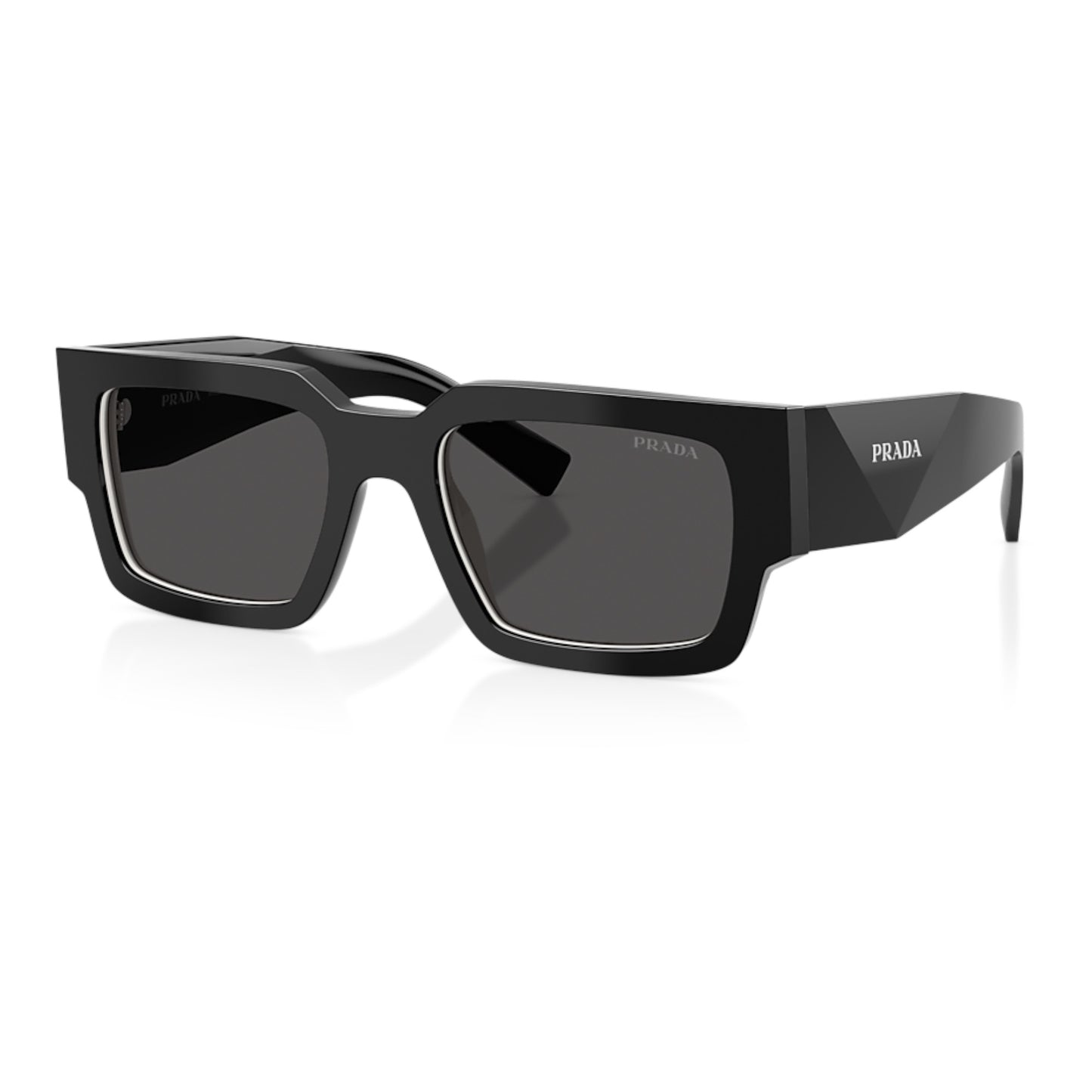 Men Prada Pr B17s 16K08z Black Rectangle Dark Grey Sunglasses