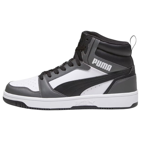 Mens Puma Rebound V6 Shoes White/Black/Grey