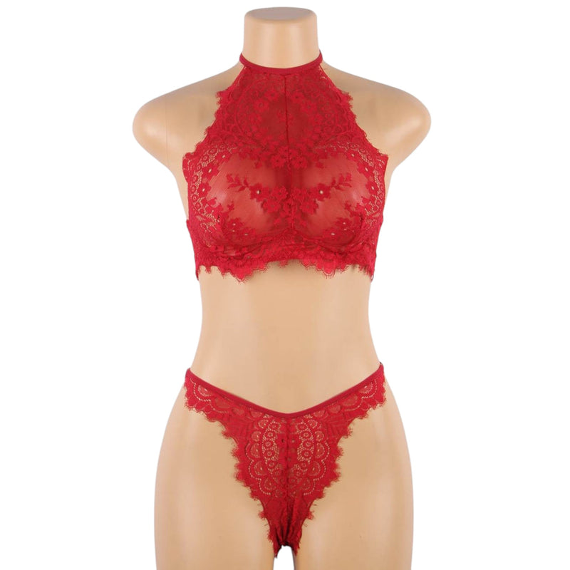 Womens Lace Lingerie Red Top And Bottom Panties