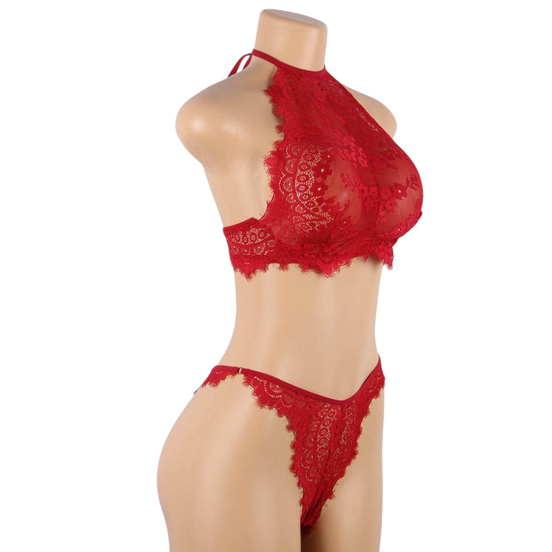 Womens Lace Lingerie Red Top And Bottom Panties