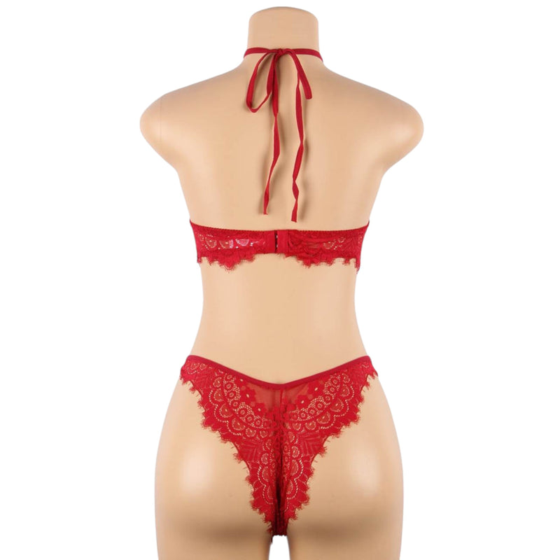 Womens Lace Lingerie Red Top And Bottom Panties