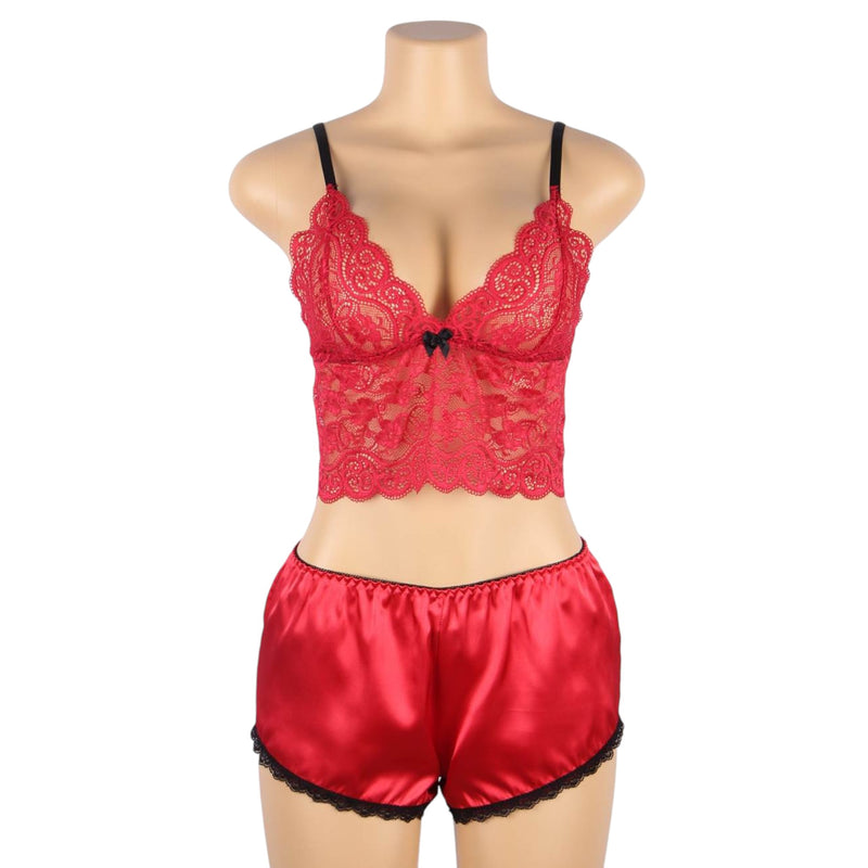 Women 3 Piece Floral Lace Bottom And Top Red Lingerie Set