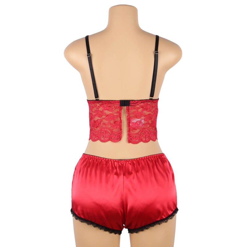 Women 3 Piece Floral Lace Bottom And Top Red Lingerie Set