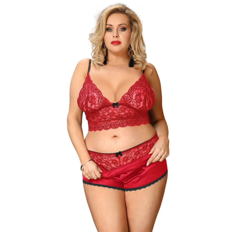 Women 3 Piece Floral Lace Bottom And Top Red Lingerie Set