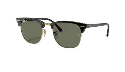 Mens Ray-Ban Clubmaster RB3016 Polarized Sunglasses Polished Black/ Green