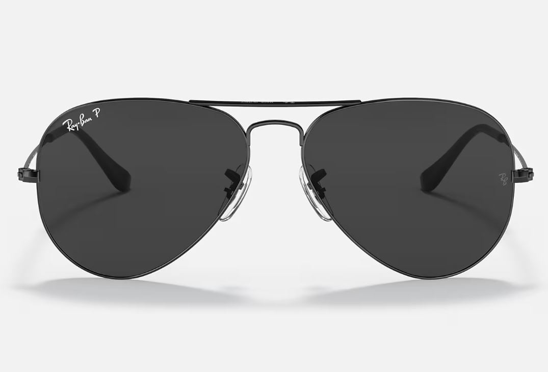 Mens Ray-Ban Aviator RB3025 Polarized Sunglasses Polished Black