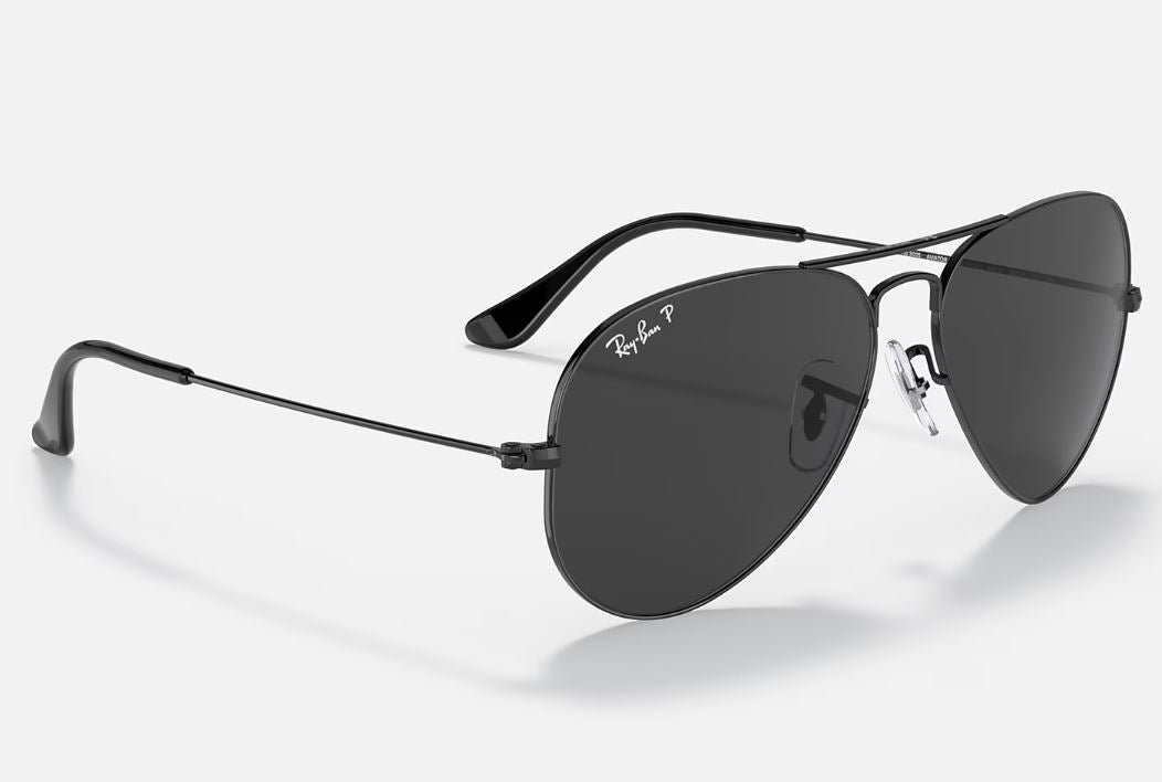 Mens Ray-Ban Aviator RB3025 Polarized Sunglasses Polished Black