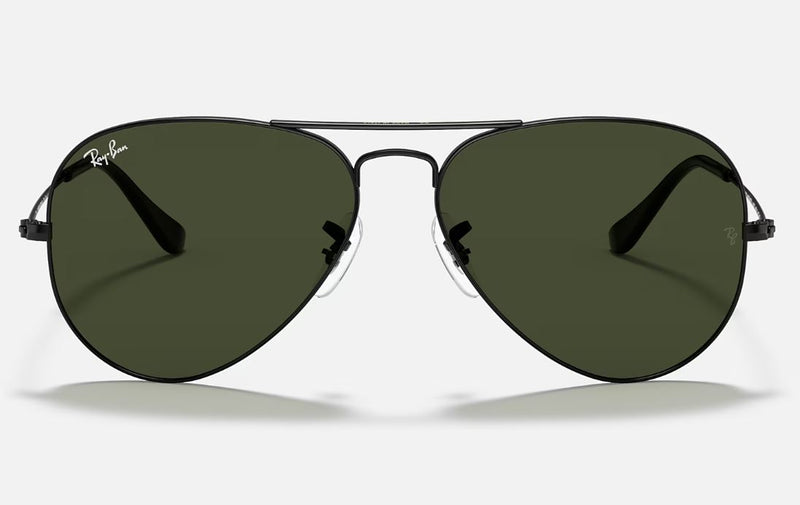 Mens Ray Ban Sunglasses Rb3025 Aviator Classic Polished Black/ Green Sunnies
