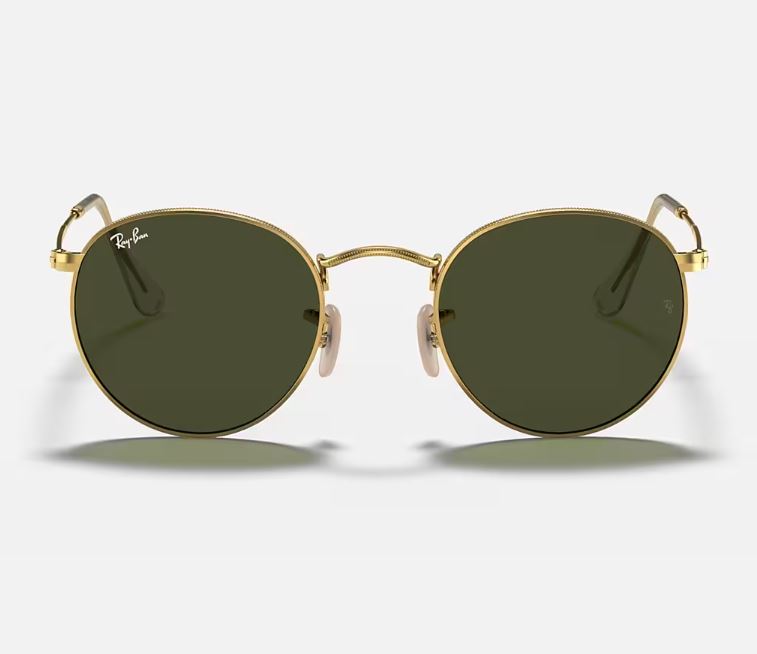 Unisex Ray Ban Sunglasses Rb3447 Round Metal Polished Gold/ Green Sunnies - Xs