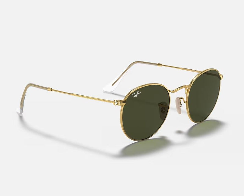 Unisex Ray Ban Sunglasses Rb3447 Round Metal Polished Gold/ Green Sunnies - Xs
