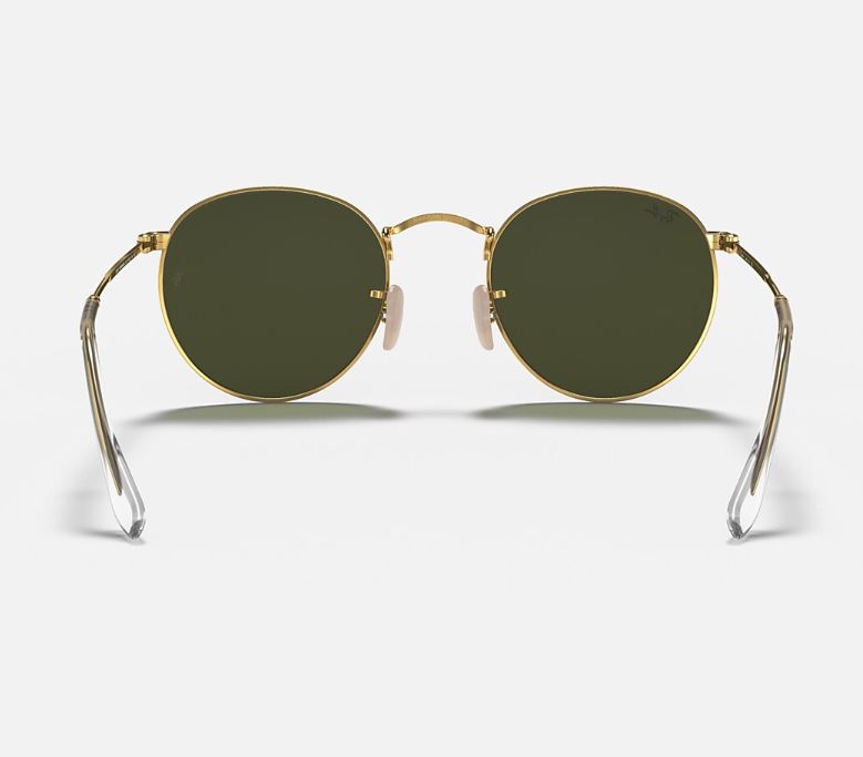 Unisex Ray Ban Sunglasses Rb3447 Round Metal Polished Gold/ Green Sunnies - Xs