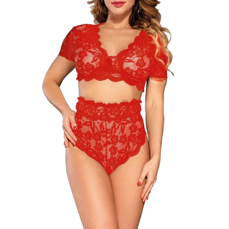 Womens Classy Lace Lingerie Tops And Bottom Sexy Red Panties