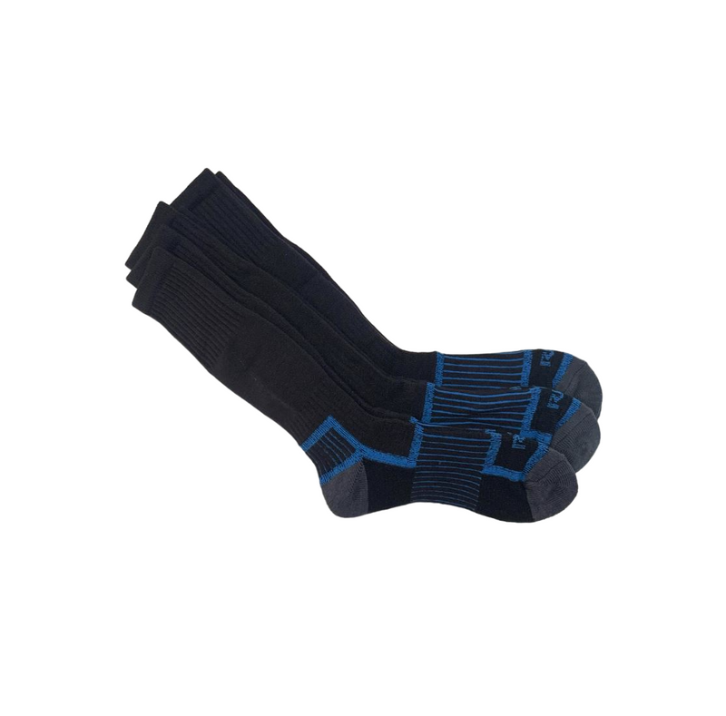 9 x Rio No Hole Reinforced Socks Black/ Grey/ Blue Comfortable Crew
