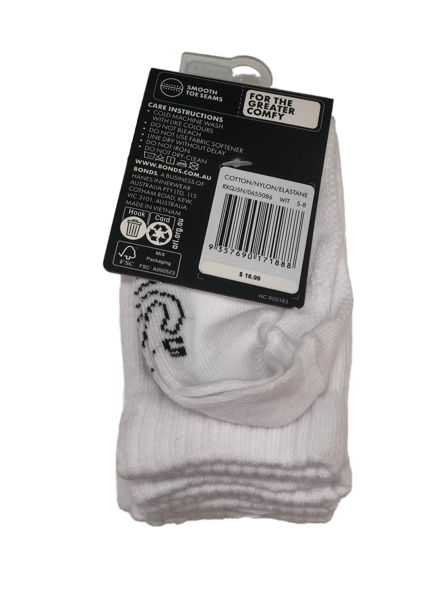 5 Pack Unisex Kids Bonds School Cotton Crew Socks White