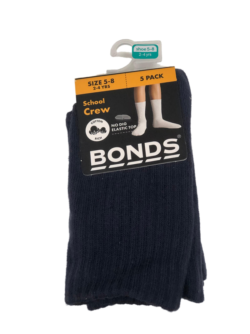 5 Pairs X Bonds Kids Boys Girls School Crew Socks Navy