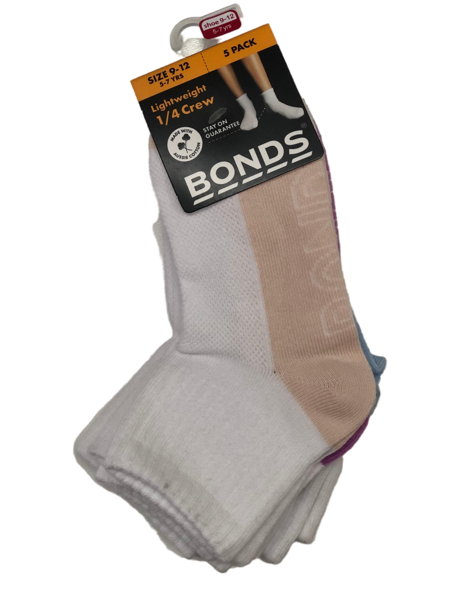 5 Pack Kids Girls Bonds Lightweight Trainer Quarter Crew Socks White