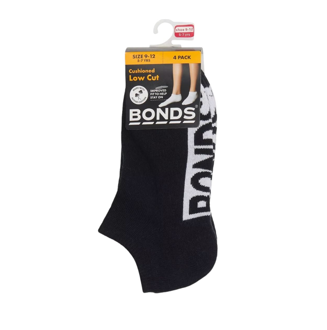 4 Pack Kids Boys Bonds Logo Cushioned Low Cut Socks Black