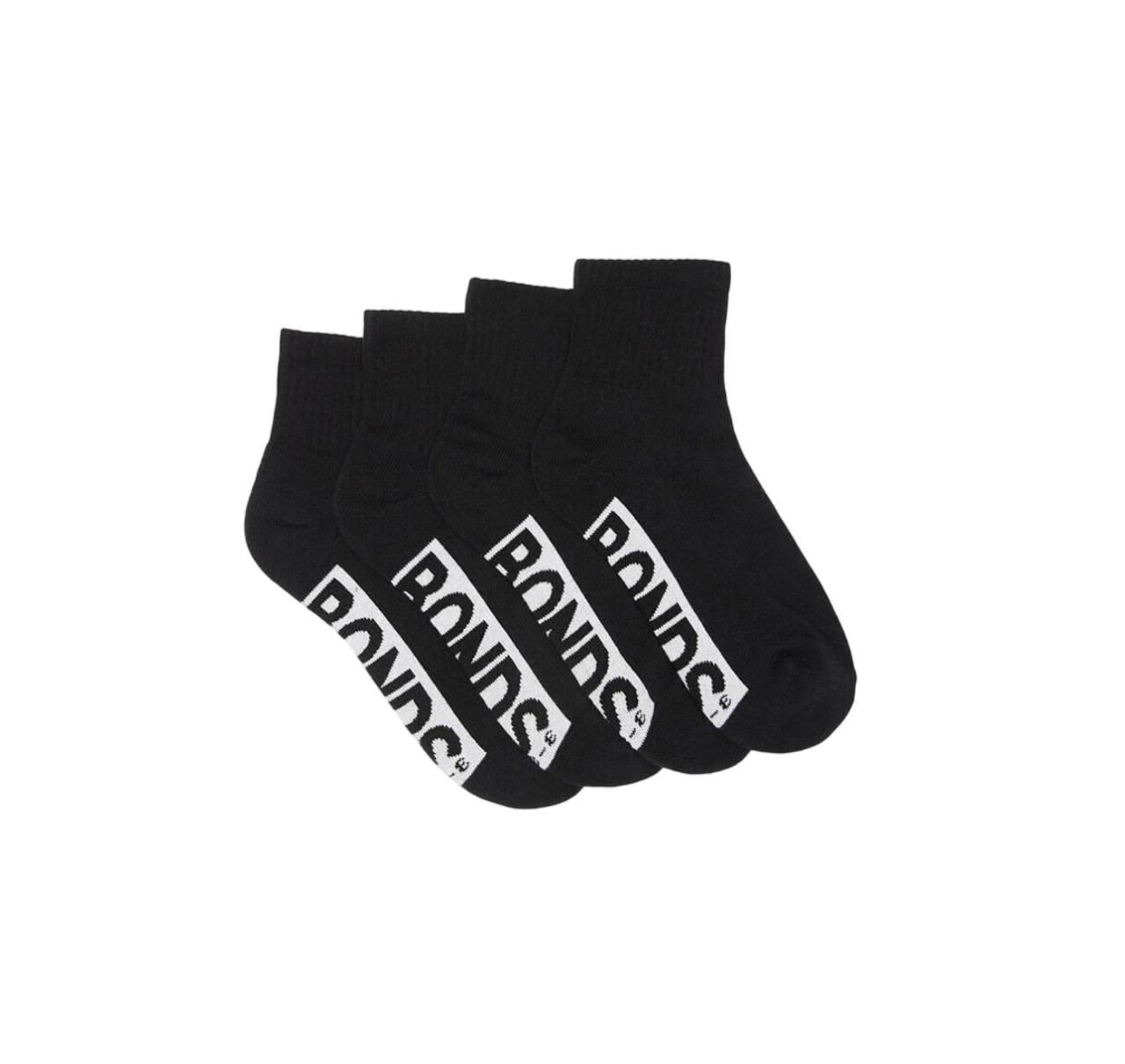 4 Pack Kids Boys Bonds Logo Cushioned Quarter Crew Socks Black