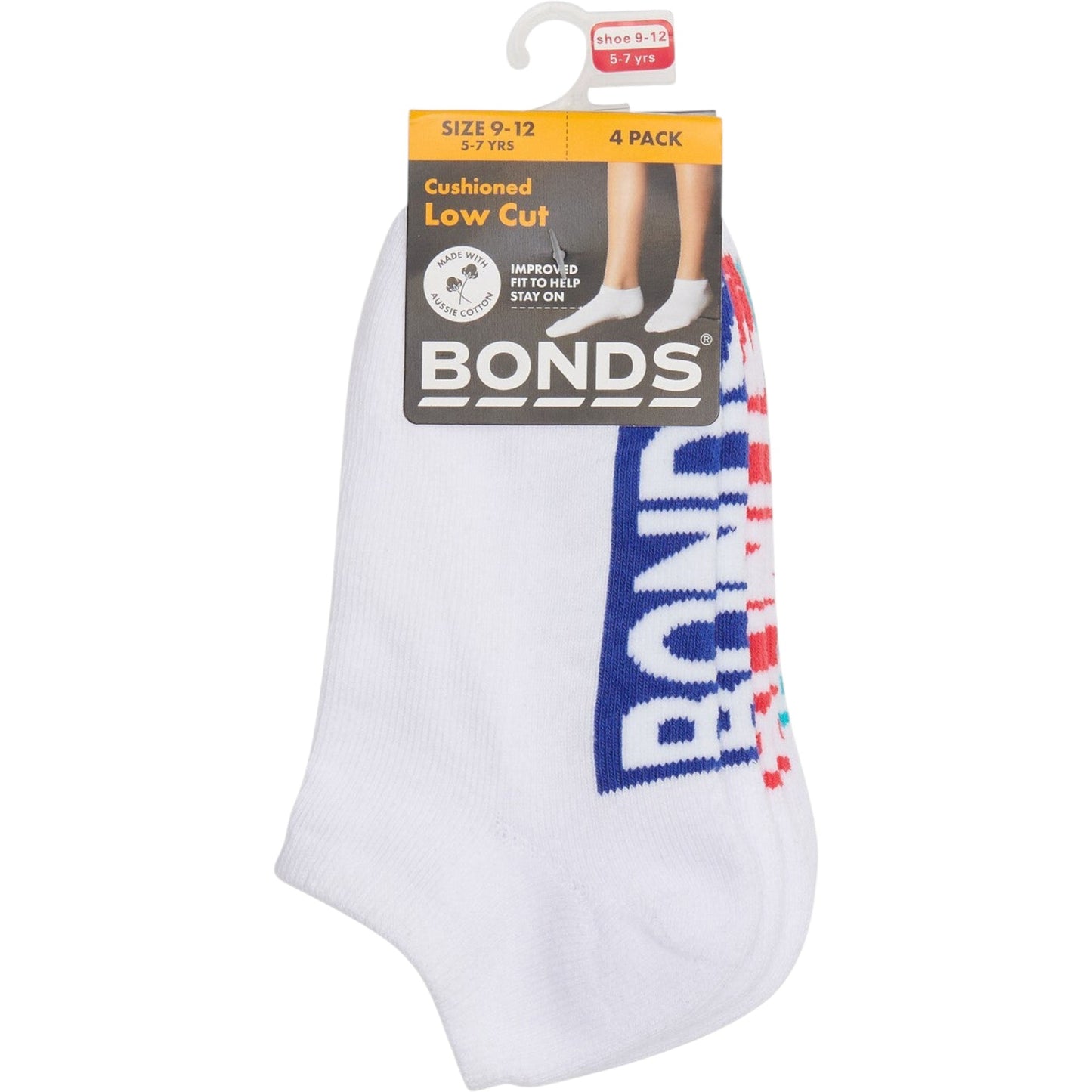 4 Pack Kids Boys Bonds Cushioned Low Cut Socks White