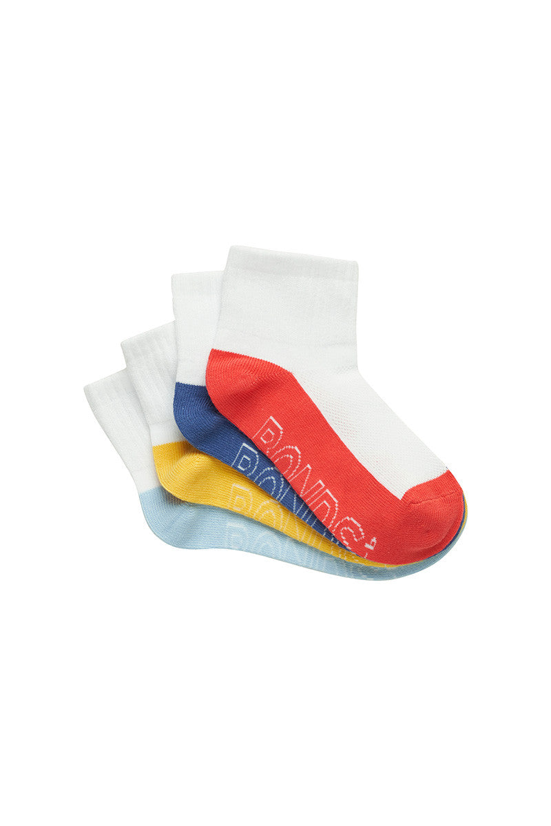 4 Pairs X Bonds Kids Quarter Crew Boys Socks Blue Yellow Red 05K