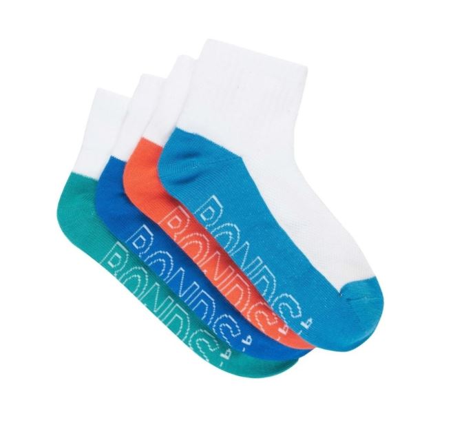 4 Pairs X Bonds Kids Quarter Crew Boys Socks Blue Orange Green 03K