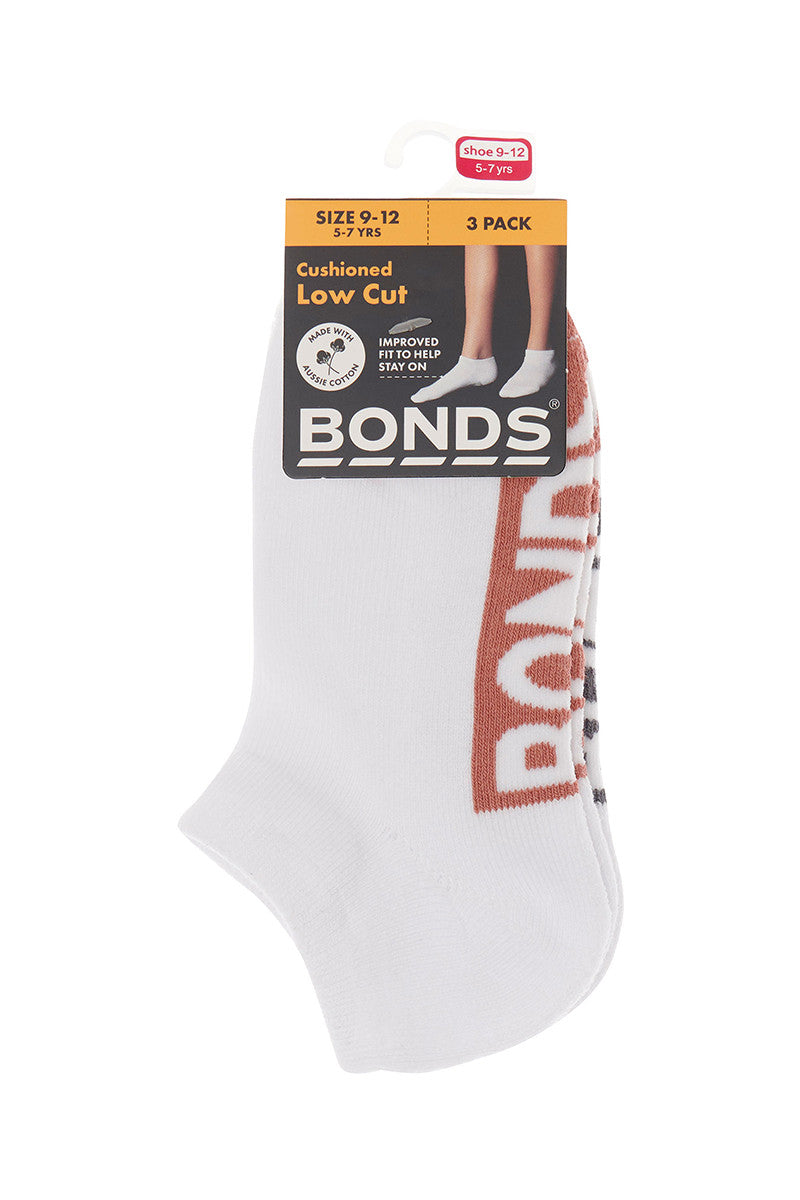 6 Pairs X Bonds Kids Cushioned Low Cut Boys Girls Socks White 24K