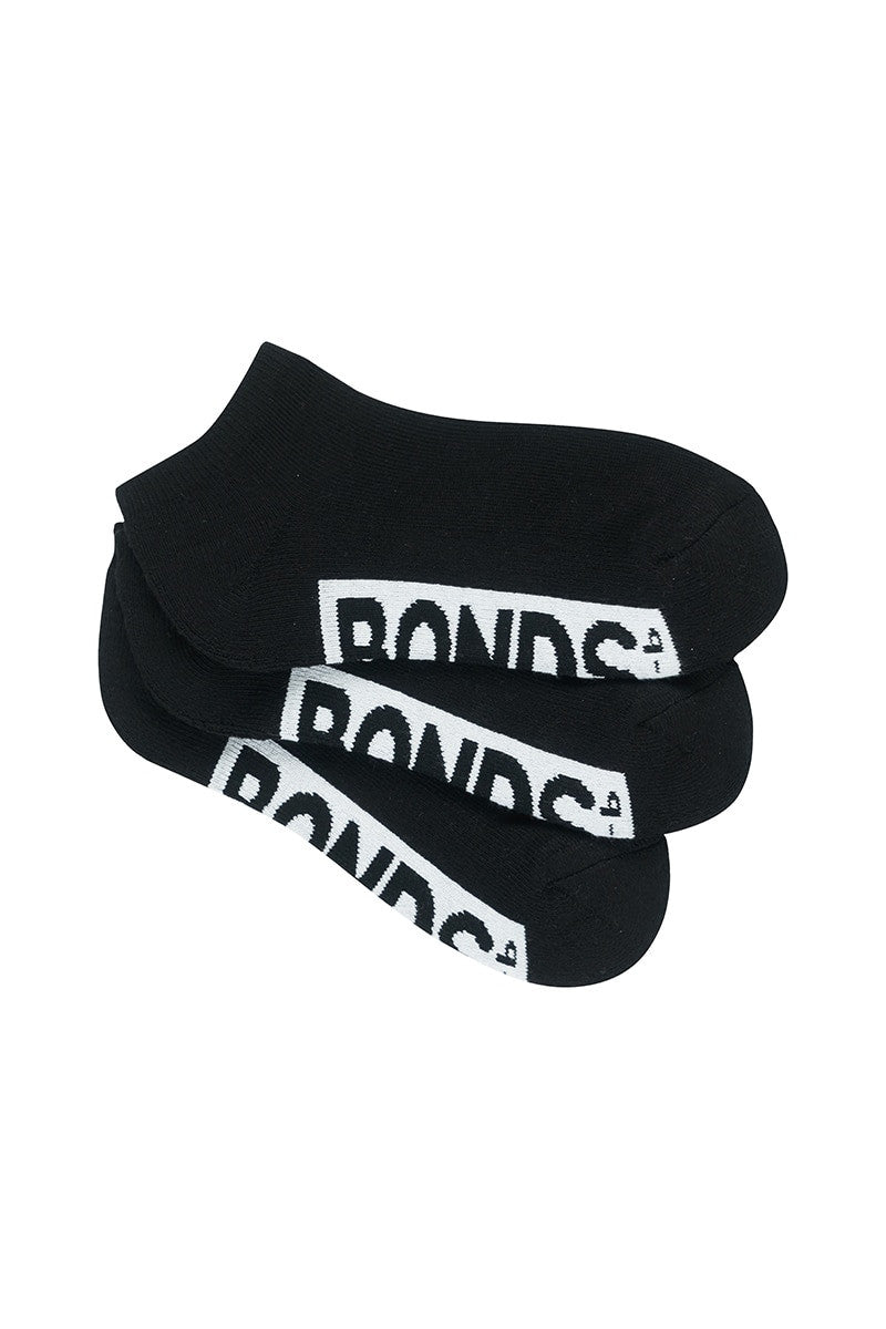 3 Pairs Bonds Kids Socks Boys Girls Low Cut Logo Cushioned Sole Black