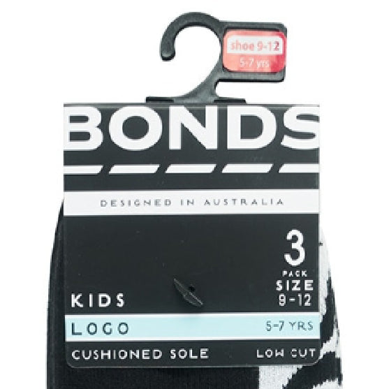 9 Pairs Bonds Kids Socks Boys Girls Low Cut Logo Cushioned Sole Black