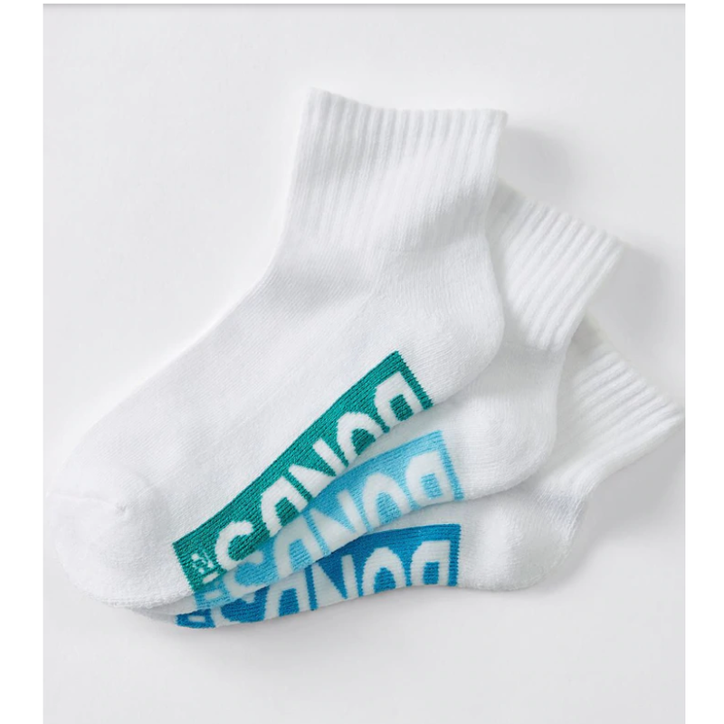 3 Pairs X Bonds Kids Quarter Crew Boys School Sports Socks White Green Blue 05K