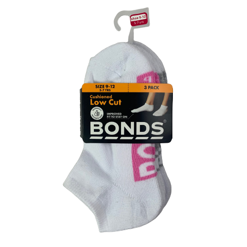 12 X Bonds Kids Socks Girls Low Cut Sports White Pink Grey Violet Pk1