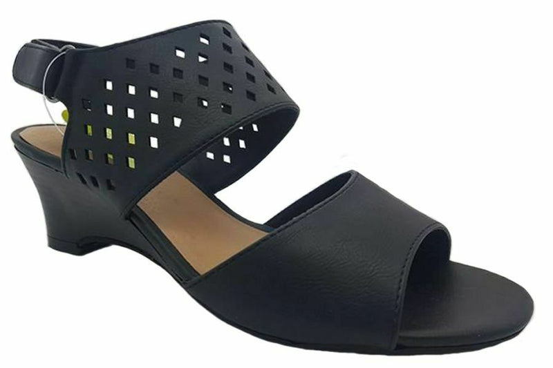Grosby Daniella Black Open Toe Sandals Womens Heels Wedges Summer Shoes