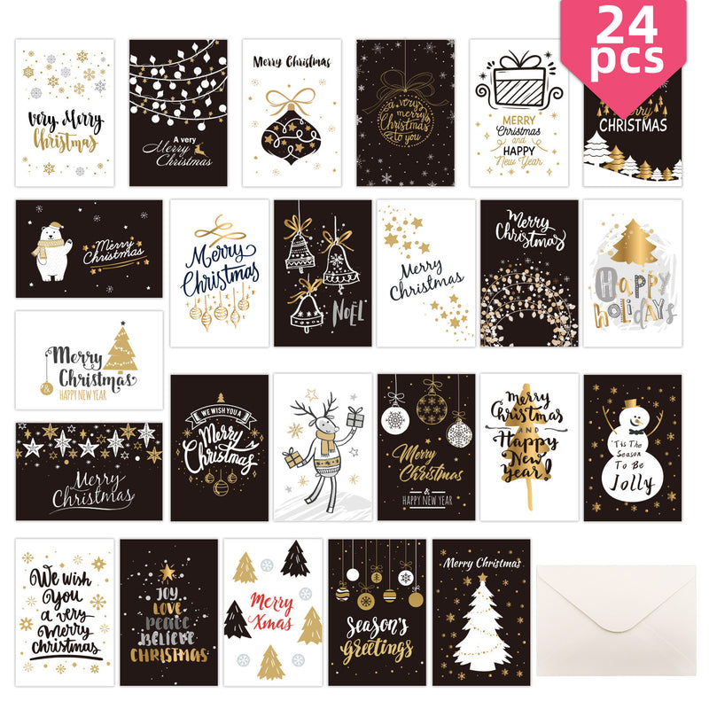 24 X Premium Christmas Cards Bulk Mixed Party Card Pack With Envelopes