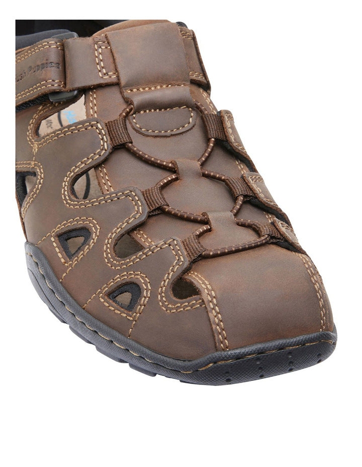 Mens Hush Puppies Sentry Brown Sandals Leather Summer Shoes