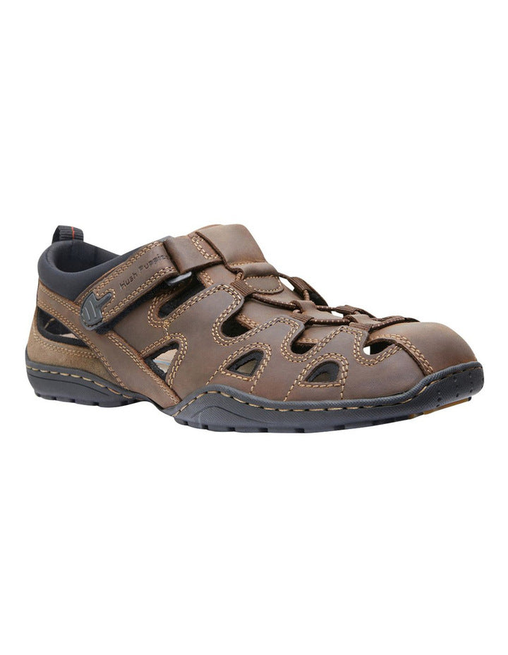 Mens Hush Puppies Sentry Brown Sandals Leather Summer Shoes