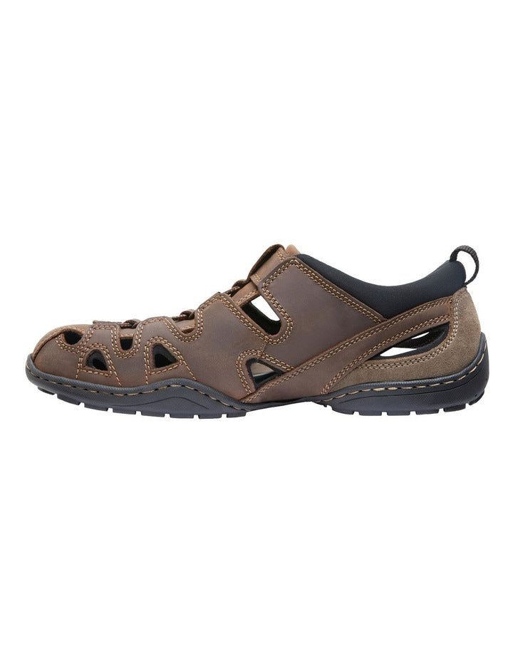 Mens Hush Puppies Sentry Brown Sandals Leather Summer Shoes