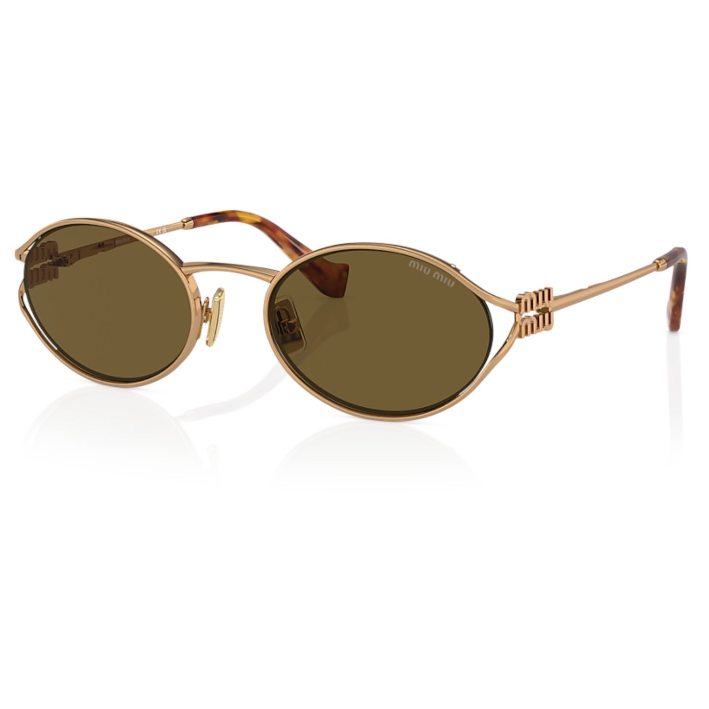 Women Miu Miu Mu 52Ys 7Oe01t Gold Oval Dark Brown Sunglasses