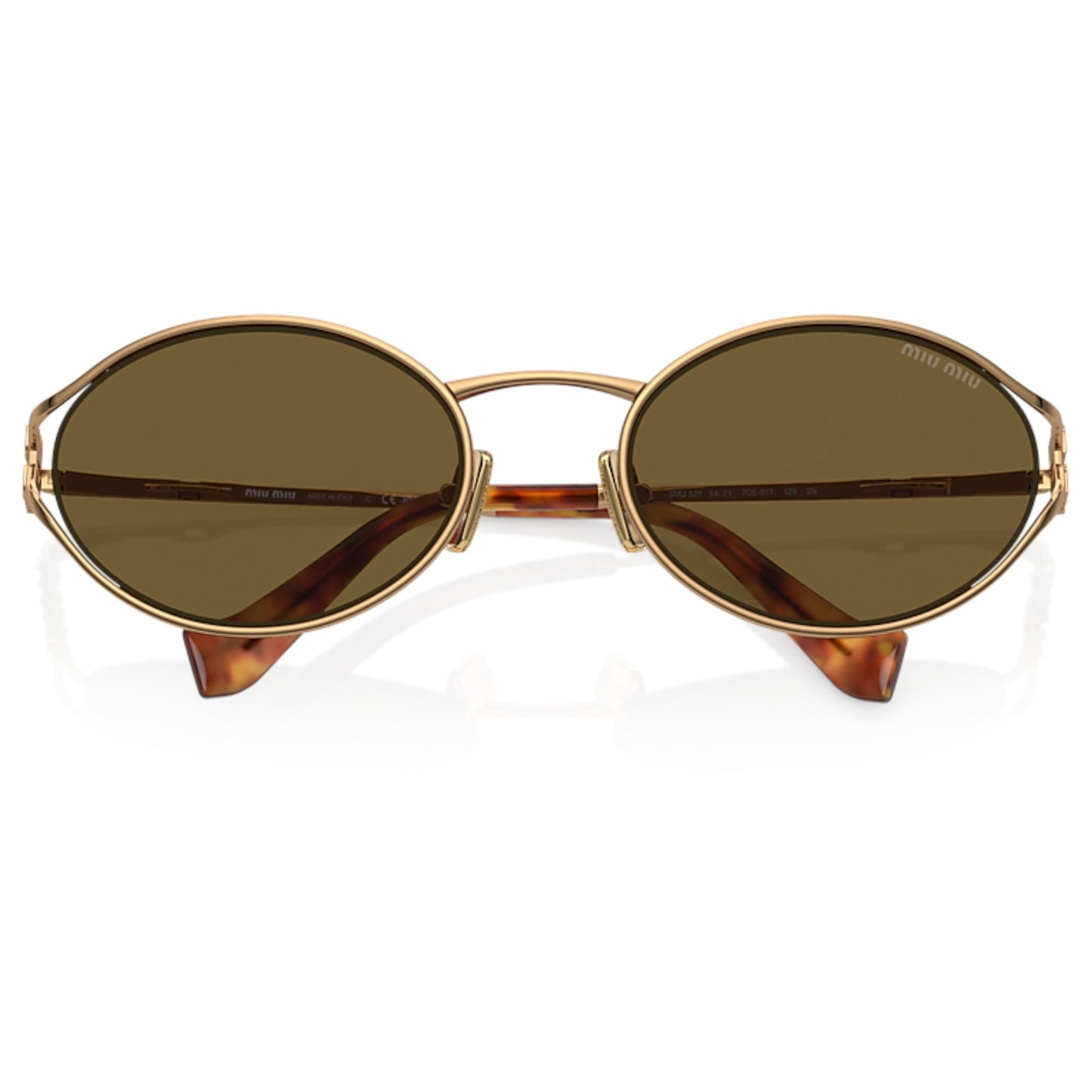 Women Miu Miu Mu 52Ys 7Oe01t Gold Oval Dark Brown Sunglasses