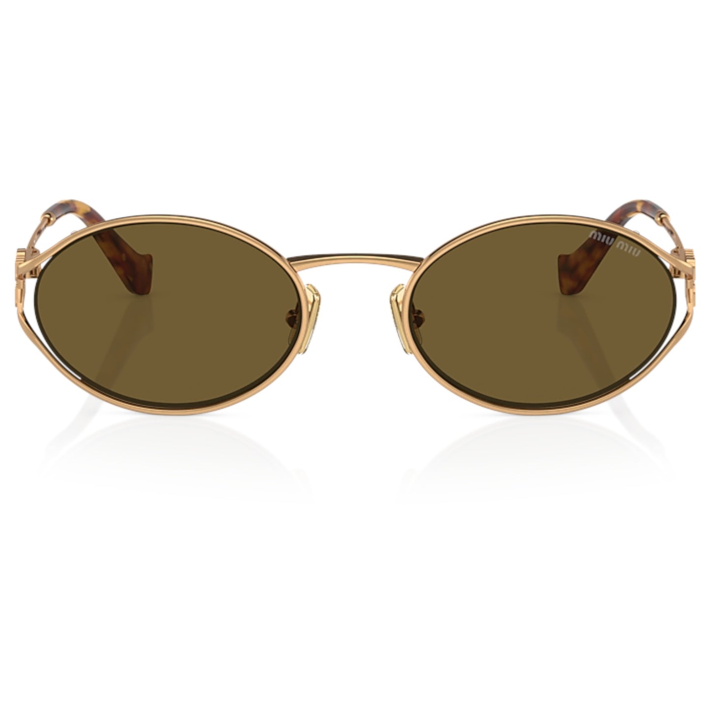 Women Miu Miu Mu 52Ys 7Oe01t Gold Oval Dark Brown Sunglasses