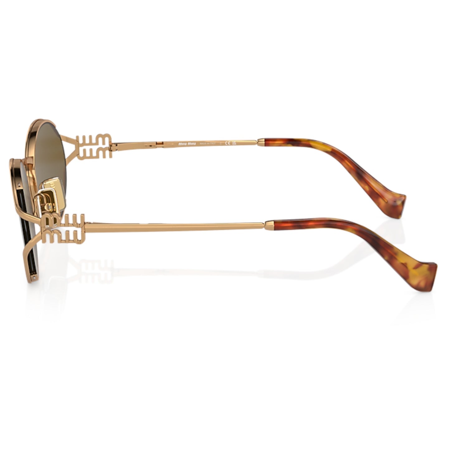 Women Miu Miu Mu 52Ys 7Oe01t Gold Oval Dark Brown Sunglasses