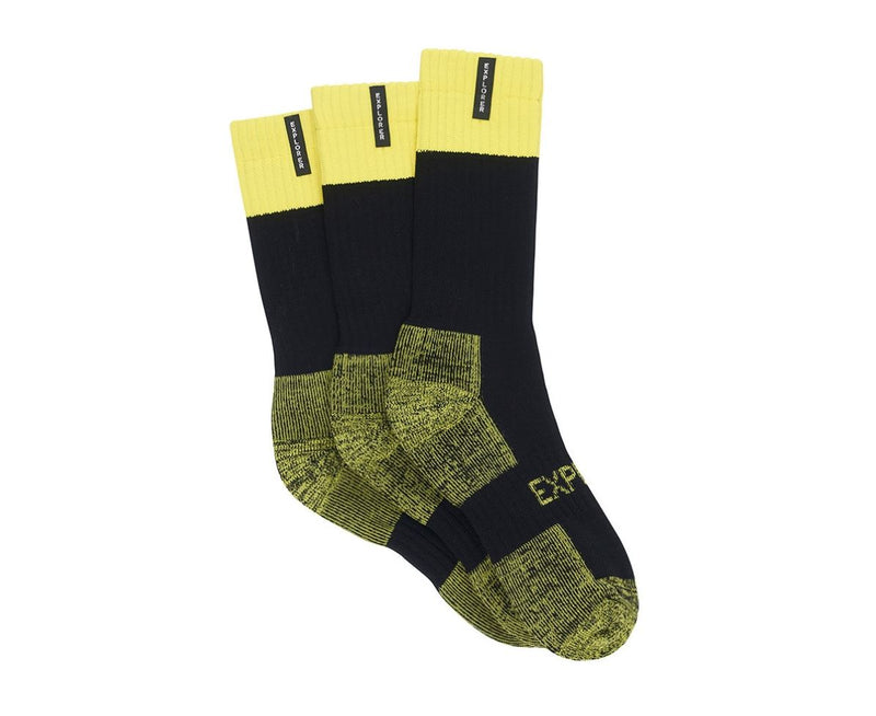 15 X Mens Bonds Explorer Tough Work Crew Cotton Socks - Black/Yellow